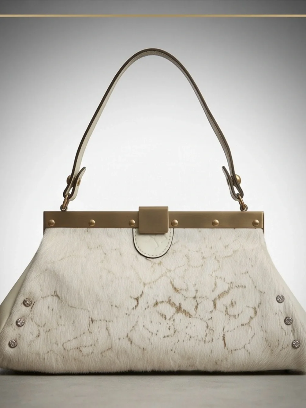Patricia Nash Cream Haircalf Shoulder Bag with Gold Hardware